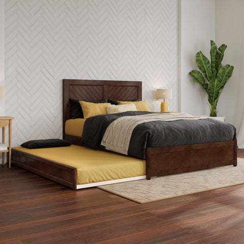 AFI, Clayton Full Platform Bed with Panel Footboard & Twin Trundle, Walnut