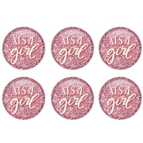 Beistle 6 Piece Prismatic It's A Girl Pinback Buttons For Baby Shower Party Favors Gender Reveal Decorations
