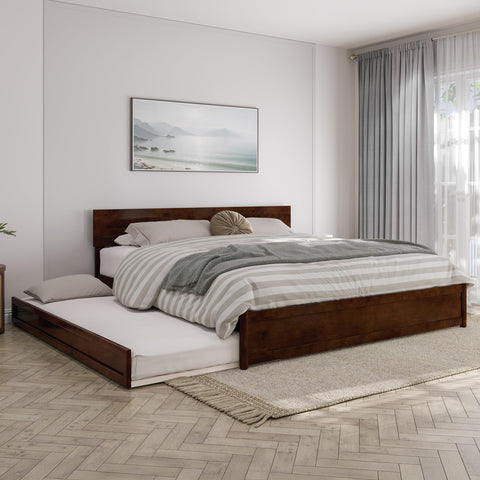 AFI, Wesley King Platform Bed with Panel Footboard & Twin XL Trundle, Walnut