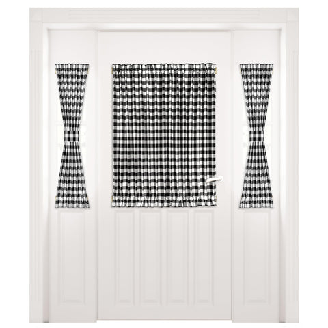 Light Filtering French Door Curtain Panel - 54" x 40"- Sidelight Window Coverings with Adjustable Tieback for Living Room, Patio & Front Doors - Machine Washable Drapes - Buffalo Check Black & White