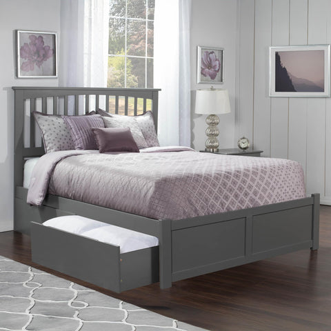 AFI Mission Queen Size Platform Bed with Footboard & Storage Drawers in Grey