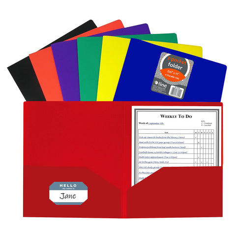 C-Line Two-Pocket Heavyweight Poly Portfolio, For Letter Size Papers, Includes Business Card Slot, Assorted Colors, 36 pack (33950-36)