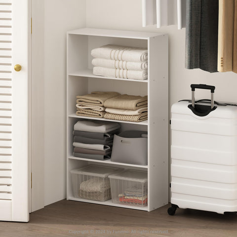 Furinno Reed Closet Organizers and Storage, 4-Tier Closet Organizer, Open Shelf Closet Storage, for Wardrobe, Bedroom, Living Room, White