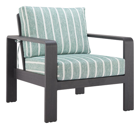 Zuo Rolig Armchair Green, Multicolor Accent Chair, Modern Style, Outdoor Fabric, Removable and Washable Cushion Cover, Aluminum, Outdoor Living, 32.5" W x 32.7" D x 36.2" H, Non-Stackable