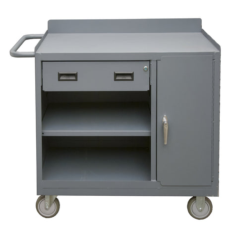 Mobile Bench Cabinet With 5 Inch X 1-1/4 Inch Polyurethane Casters (2) Rigid (2) Swivel 1 Fixed Shelf 1 Adjustable In Cabinet Compartment 1 Door For The Storage Area1 Drawer Lockable Push Handle Gray