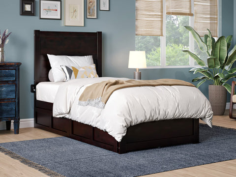 NoHo Twin Bed with Footboard and 2 Drawers in Espresso