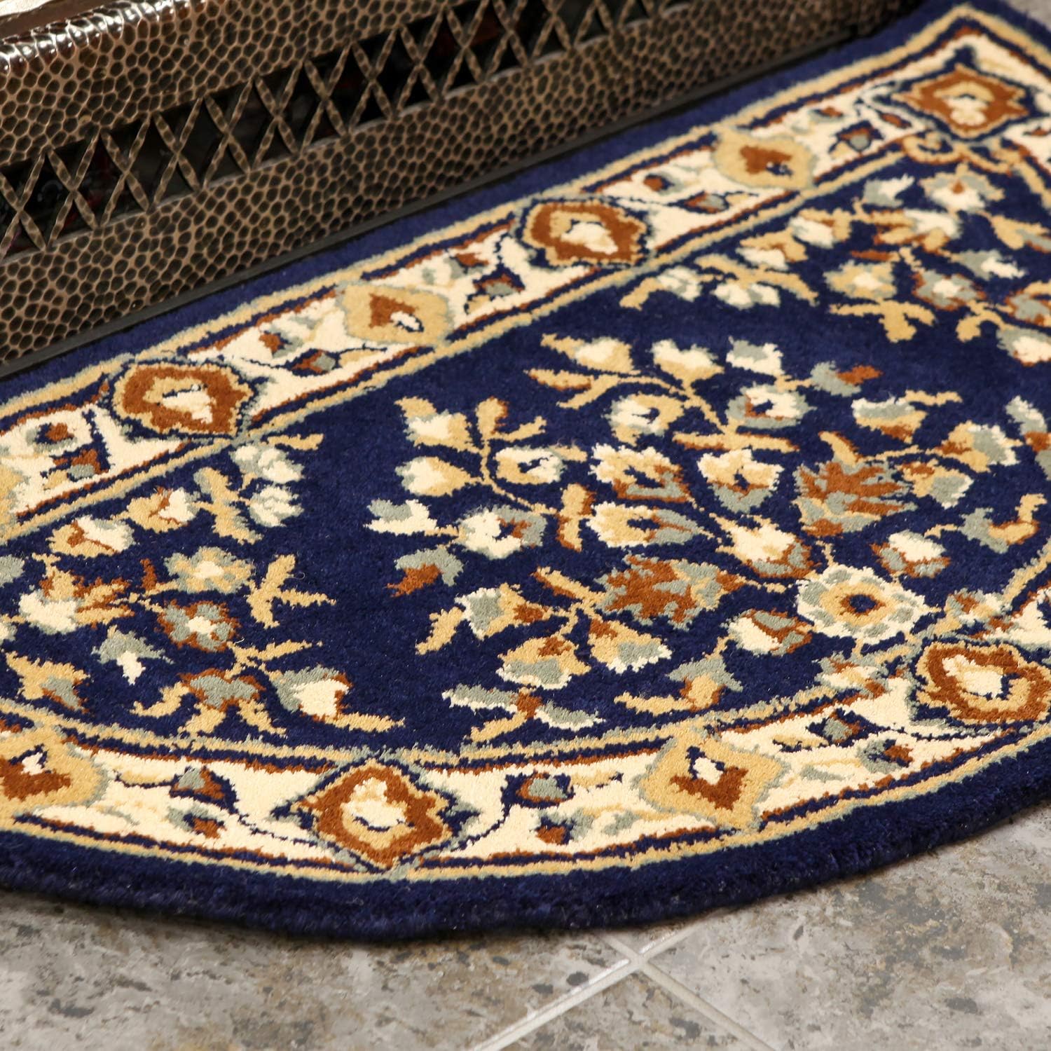 Minuteman International Blue Oriental Wool Hearth Rug, Half Round