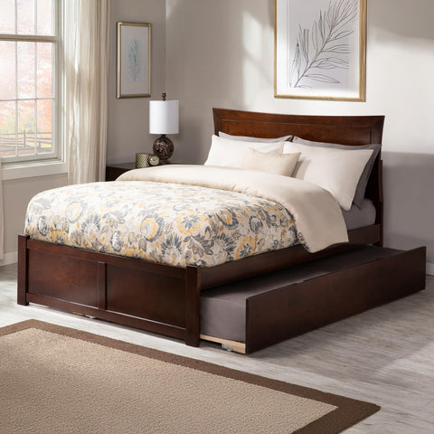 AFI, Metro Full Platform Bed with Twin Trundle and Attachable USB Charger, Walnut