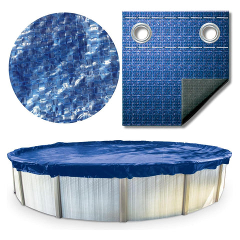 SWIMLINE HYDROTOOLS Super Guard Winter Pool Cover for Above Ground Swimming Pools | for 12 FT Round Pools | 16 FT Cover Size | Blue/Black | Winch & Cable Included | PCO816