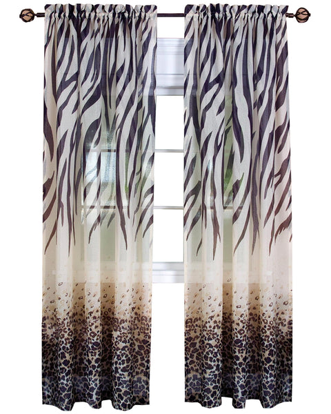 ACHIM Light Filtering Kenya Curtain Panels for Windows - 50" x 84" - Brown - Animal Print African Style Drapes for Bedroom & Living Room - Polyester, Machine Washable Home Furnishings