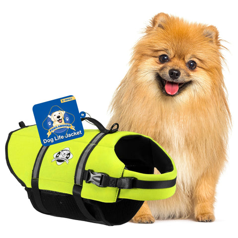 Paws Aboard Dog Life Jacket - Swimming Vest for Dogs, Adjustable, Reflective, Comfortable, Multiple Colors, Patterns, XX-Small to Extra Large Dog Swim Vest with Handle (Neon Yellow, X-Small)