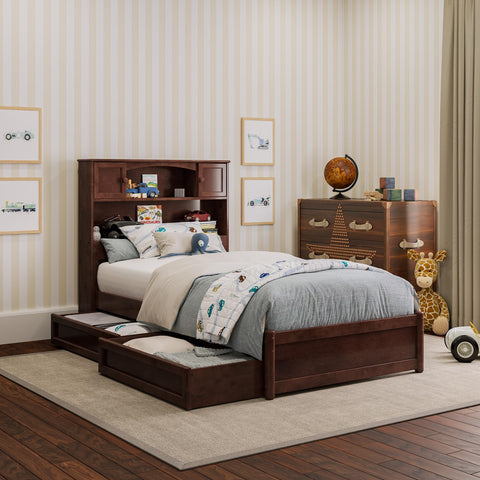 AFI, Hadley Twin Platform Bed with Panel Footboard and Storage Drawers, Walnut
