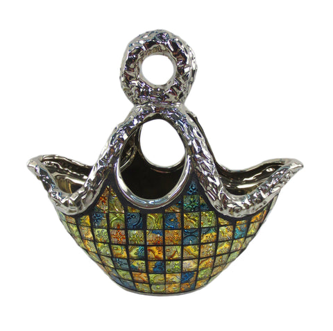 Unique Decorative Ceramic & Glass Purse Floral Vases, 11 3/4" x 5.5" x 10,5"(H) DMCV006