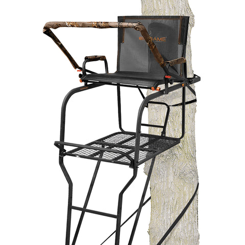 BIG GAME 1-Person Ladder Tree Stand for Hunting Deer with Seat, Hunter, 18' Tall, Black - Adjustable Climbing Treestand with Platform and Safety Harness for Shooting