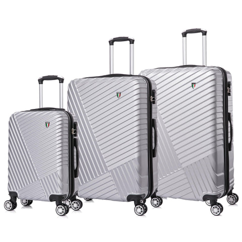 TUCCI Italy VOLARO 3PC Hardside Luggage Set (20", 24", 28") - Silver