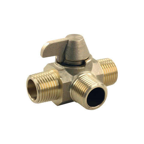 JR Products 62255 3-Way Brass Diverter Valve - 1/2" MPT x 1/2" MPT x 1/2" MPT
