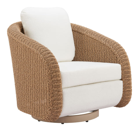 Zuo SLR Swivel Chair Ivory, White Accent Chair, Modern Style, Outdoor Fabric, Removable and Washable Cushion Cover, Aluminum, Outdoor Living, 31.7" W x 32.5" D x 32.7" H, Non-Stackable