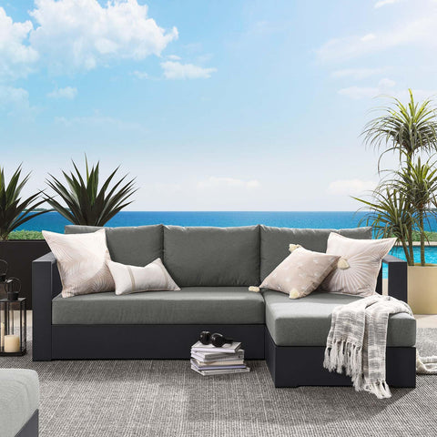 Modway Tahoe Modular Aluminum 2-Piece Outdoor Patio Furniture Gray Charcoal, Right-Facing Sectional Sofa Set with Weather-Resistant Cushions, Ideal for Deck, Backyard, Poolside