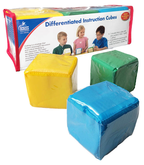 Carson Dellosa Differentiated Instruction Cubes, 3 Large Foam Classroom Pocket Dice with Cards, DIY Foam Picture Blocks with Clear Pockets for Kids, Educational Playing Game Dice, Ages 3 and Up