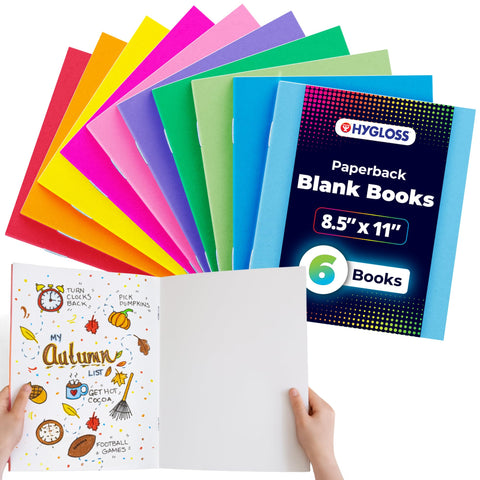 Hygloss Blank Books 8.5 x 11 Inches - 6 Pack – Assorted Colors Paperback for Drawing & Writing – Empty Books for Journaling, Sketching or Arts & Craft