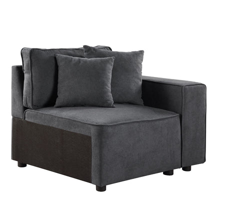 Acme Furniture Silvester Modular Right Facing Chair with 2 Pillows in Gray Fabric