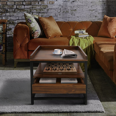 Oakestry Horizon End Table with Drawer, Mocha, Black