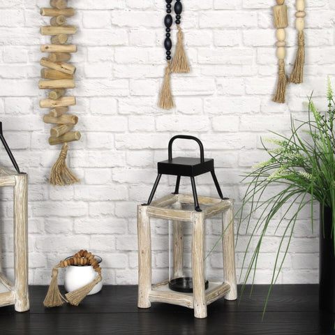Bexley White Toned Wooden Bar Decor Lantern - Small (5880S)