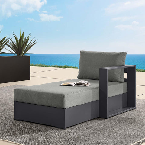 Modway Tahoe Powder-Coated Aluminum Outdoor Chaise Lounge in Gray Charcoal with Weather-Resistant Cushions, Modular Right-Facing Patio Lounger for Pool Furniture or Sectional Sofa Set