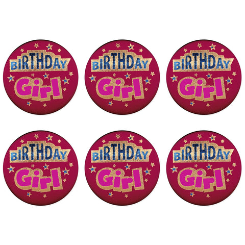 Beistle 6-Pack Birthday Girl Satin Button, 2-Inch