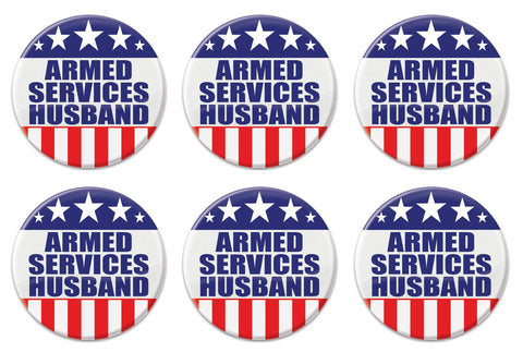 Beistle Patriotic Armed Services Husband Metal Party Buttons 6 Piece USA Fourth of July Decorations Costume Accessories, 2", Red/White/Blue