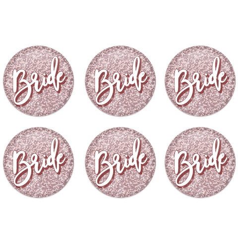 Beistle 6 Piece Prismatic Pinback Wedding Bride Buttons for Bridal Shower, Bachelorette Party Pins, 2", Pink/White