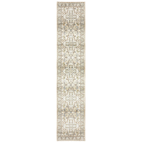 Oriental Weavers Andorra Area Rug - 9818G - 2'6" x 12' - in Beige/Ivory - Vintage Inspired, Stain Resistant, Family and Pet Friendly, Entryway, Hallway Runner Rug