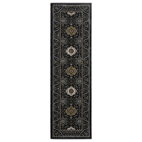 Oriental Weavers Vivian Area Rug - VI04C - 2'3" x 7'6" - in Navy/Gold - Vintage Inspired, Stain Resistant, Family and Pet Friendly, Entryway, Hallway Runner Rug