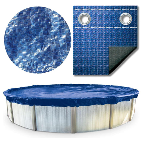 SWIMLINE HYDROTOOLS Super Guard Winter Pool Cover for Above Ground Swimming Pools | for 12 X 24 FT Oval Pools | 16 X 28 FT Cover Size | Blue/Black | Winch & Cable Included | PCO81628