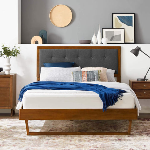 Modway MOD-6635-WAL-CHA Willow King Wood Platform Bed with Angular Frame, Walnut Charcoal
