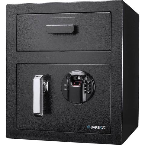 BARSKA Biometric Depository Safe with Keypad – Front Load Drop Box, Fingerprint & PIN Access, Solid Steel, Anti-Fishing – for Cash, Mail & Business Security - Cash Drop Safe, Drop Box Safe Hotel