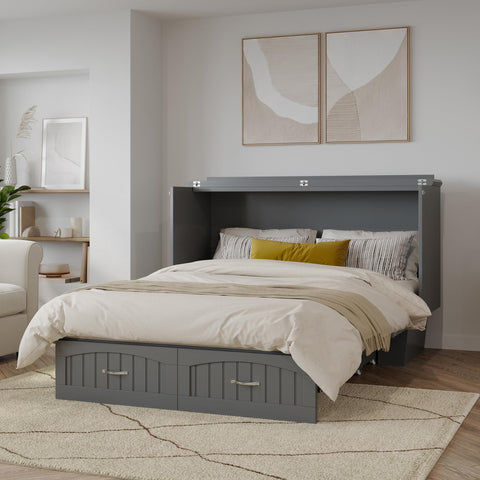 AFI, Sydney Modern Coastal Queen Solid Wood Murphy Bed Chest with Mattress in Grey
