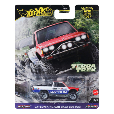 Hot Wheels Premium Car Culture Collectible Toy Car, 1:64 Scale Die-Cast Datsun King Cab Baja Custom, Terra Trek Vehicle with Real Riders Tires