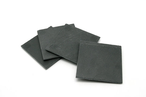 Creative Home Set of 4 Natural Slate Square Drink Coasters – 4"x4" Heavy Duty Stone Coasters with Non-Slip EVA Pads – Rustic Dark Grey Table Protection for Drinks, Beer, Wine, and Coffee