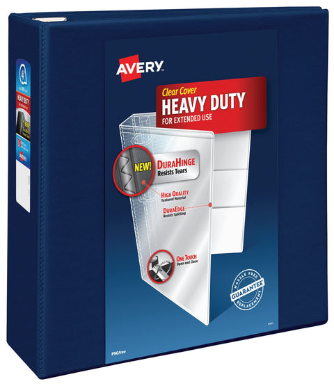 Avery Heavy-Duty View 3 Ring Binder, 4 Inch One Touch EZD Rings, 4.5 Inch Spine, 1 Navy Blue Binder (79804)