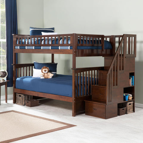 AFI Columbia Staircase Bunk with Turbo Charger, Full Over Full, Walnut