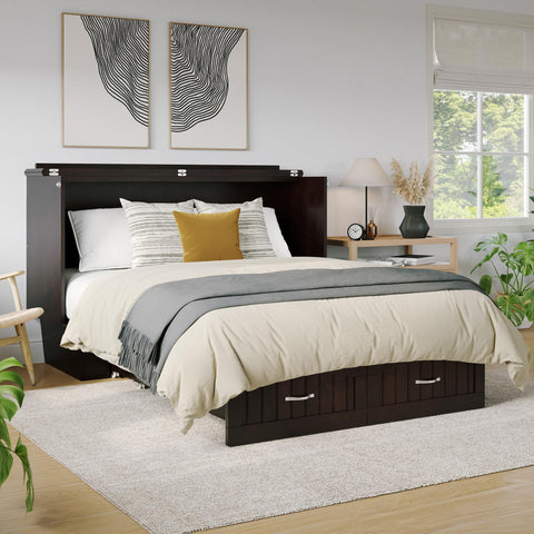 AFI, Sydney Modern Coastal Queen Solid Wood Murphy Bed Chest with Mattress in Espresso
