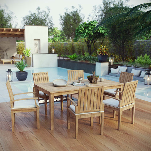 Modway Marina Premium Grade A Teak Wood 7 Piece Patio Teak Outdoor Dining Set in Natural White