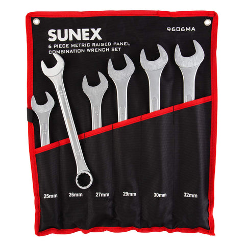 SUNEX TOOLS 9606MA 6 Piece Raised Panel Combination Wrench Set (Raised Panel) CRV
