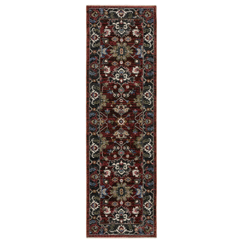 Oriental Weavers Hastings Area Rug - HA03V - 2'3" x 7'6" - in Red/Multi - Vintage Inspired, Stain Resistant, Family and Pet Friendly, Entryway, Hallway Runner Rug