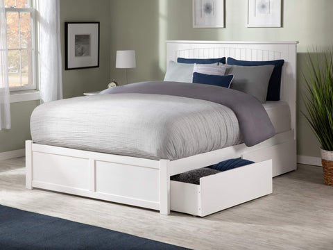 Nantucket Full Platform Bed with Flat Panel Footboard and Turbo Charger with Urban Bed Drawers in White
