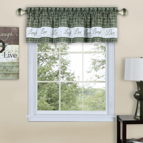 ACHIM Soft Valance Window Curtains - 58 Inch Width, 14 Inch Length - Live, Love Laugh (Green) - Wrinkle-Free Light Filtering Polyester Drapes for Bedroom Living & Dining Room Home Decor