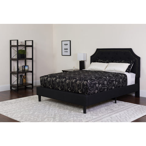 Flash Furniture Brighton Queen Size Tufted Upholstered Platform Bed in Black Fabric with Memory Foam Mattress