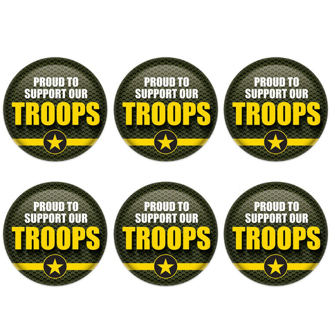 Beistle Proud To Support Our Troops Buttons – 6-Pack 2” Patriotic Army-Themed Pin-Back Badges with Military Star Design for Veterans Day, Parades, Military Family Events, and Support Rallies