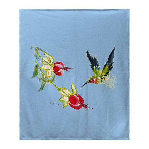Betsy Drake Betsy's Hummingbird on Blue Fleece Blanket